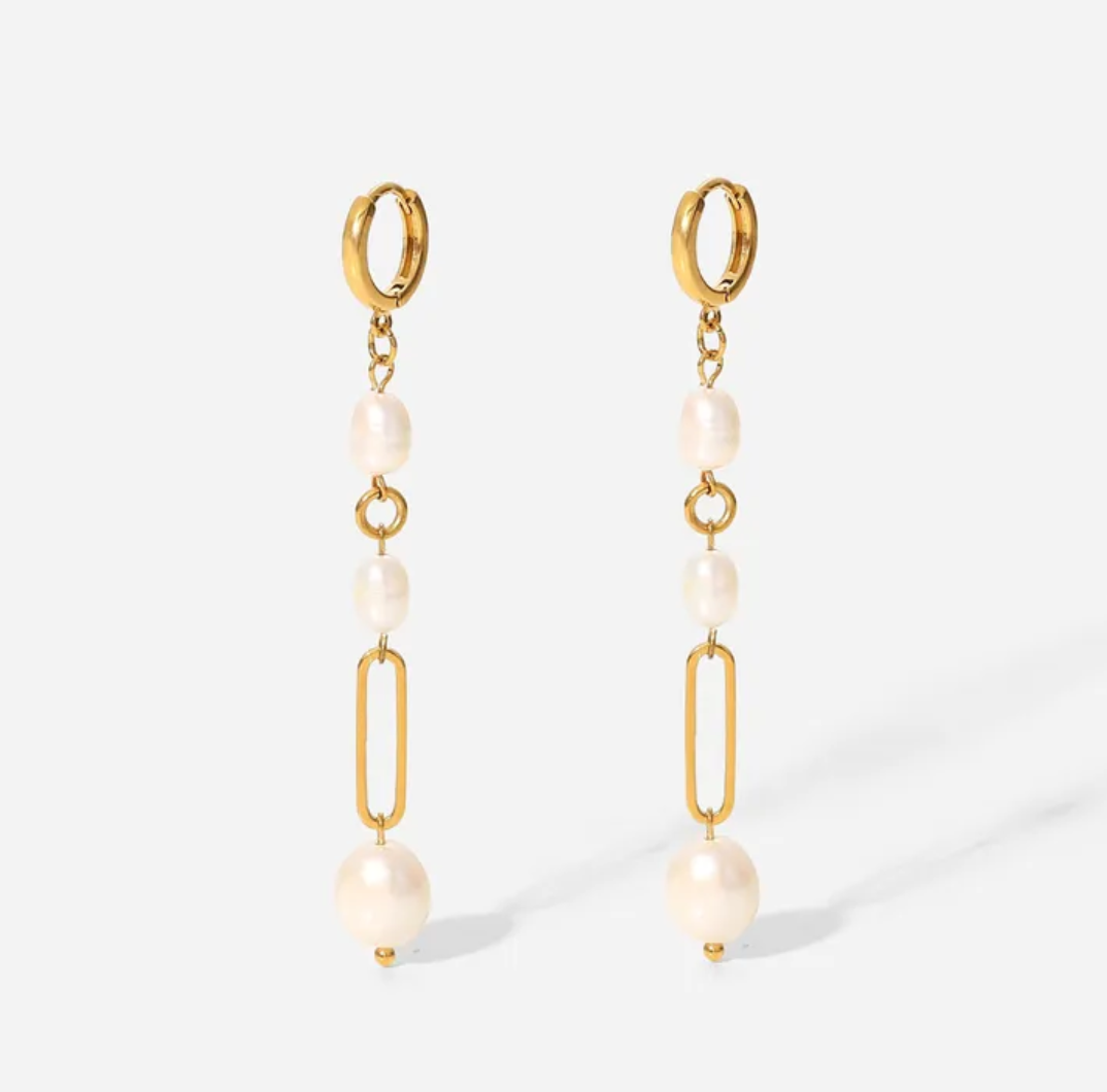 Aretes Perla con Cadena