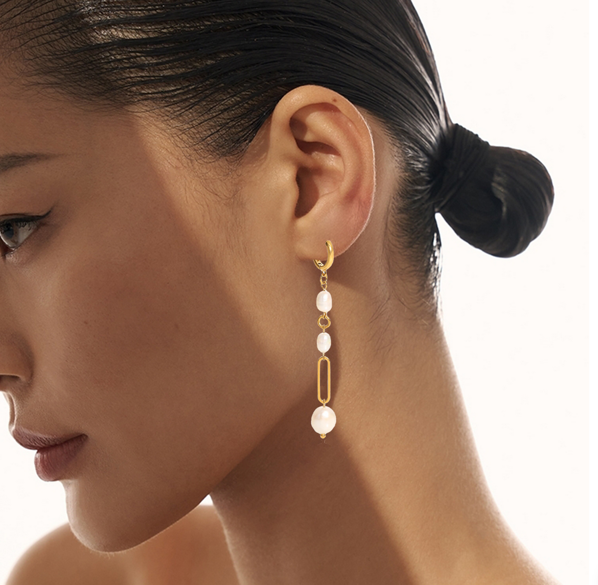 Aretes Perla con Cadena