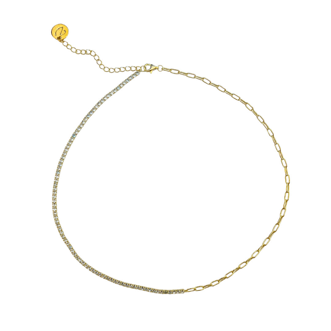 Half cz Tennis necklace s925