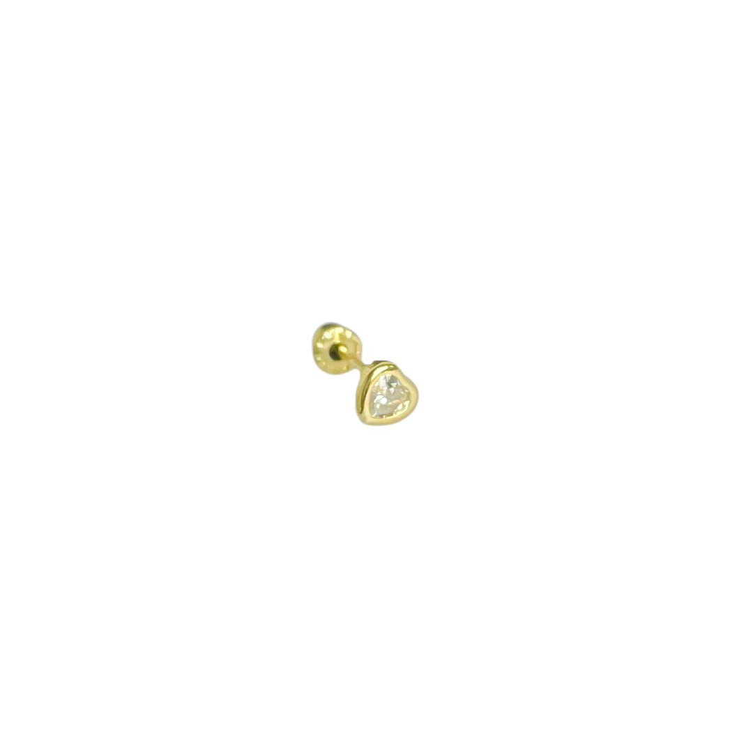 Broquel corazón de zirconia Oro 10kt